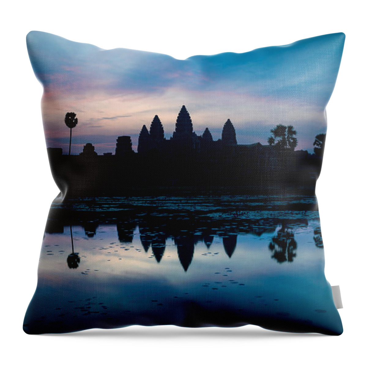 Photography Throw Pillow featuring the photograph Temple At The Lakeside, Angkor Wat by Panoramic Images