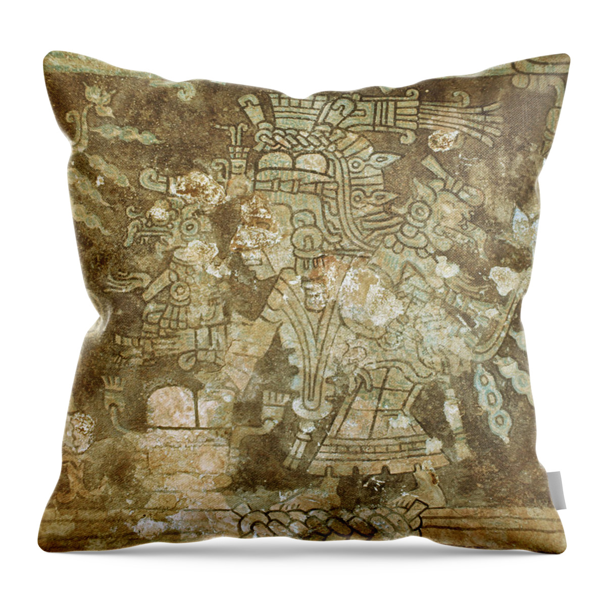 Ancient Civilization Throw Pillow featuring the painting Temple Of The Frescos, Tulum by George Holton