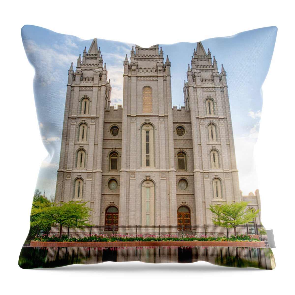 Utah Throw Pillow featuring the photograph Temple Reflection by Dustin LeFevre