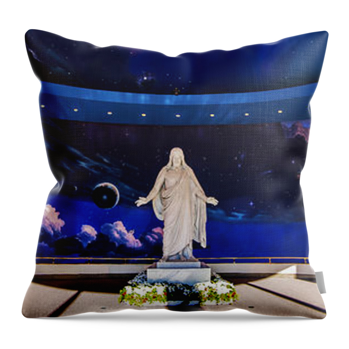 Utah Throw Pillow featuring the pyrography Temple Square Christus by Greg Collins