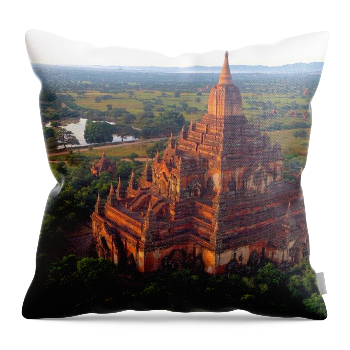 Tranquility Throw Pillow featuring the photograph Temples Of Bagan by Jen Seiser