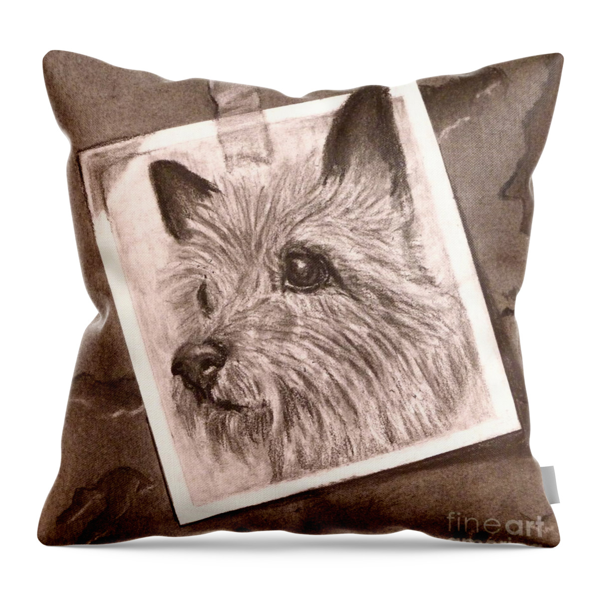 Cairn Terrier Throw Pillow featuring the drawing Terrier as Optical Illusion by Susan A Becker
