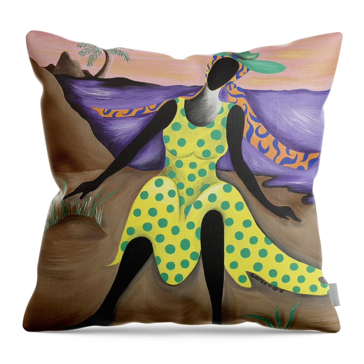 Black Art Throw Pillow featuring the painting Test the Waters by Patricia Sabreee