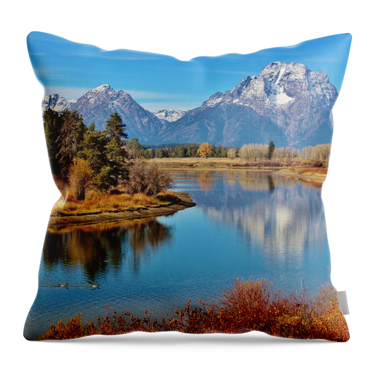 Grand Tetons Throw Pillow featuring the photograph Teton Tranquility by Benjamin Yeager