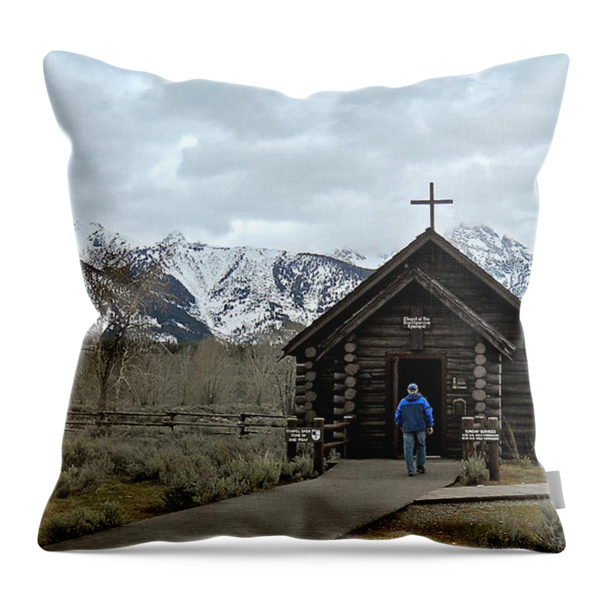 Grand Teton National Park Throw Pillow featuring the photograph Tetons Chapel of the Transfiguration by Michele Myers