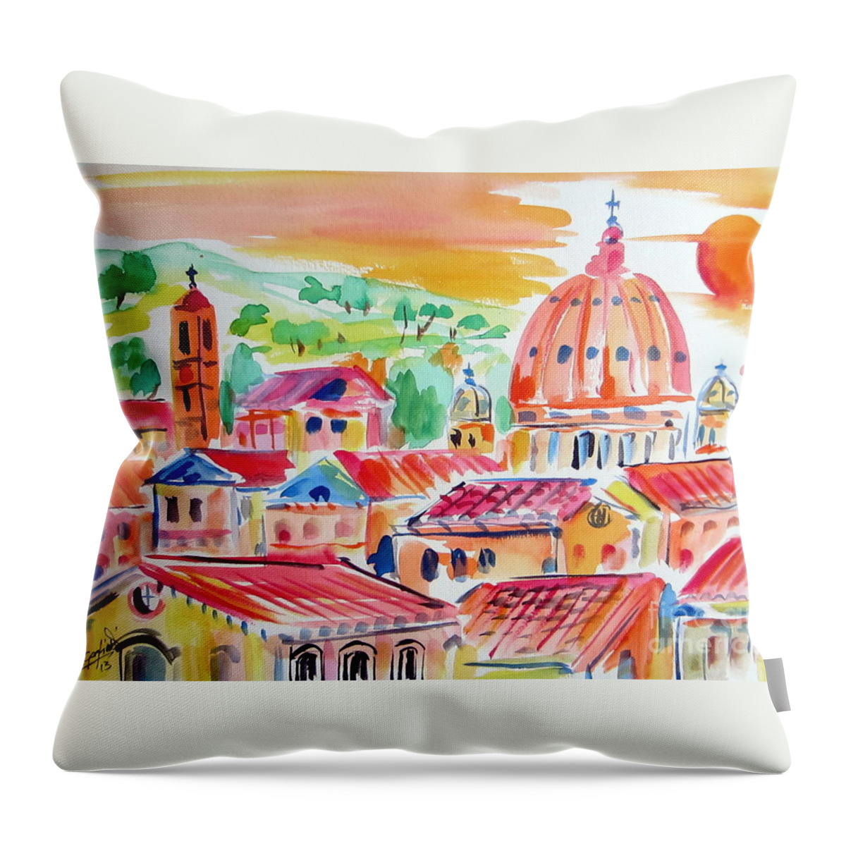 Tetti Throw Pillow featuring the painting Tetti e cupole di Roma by Roberto Gagliardi