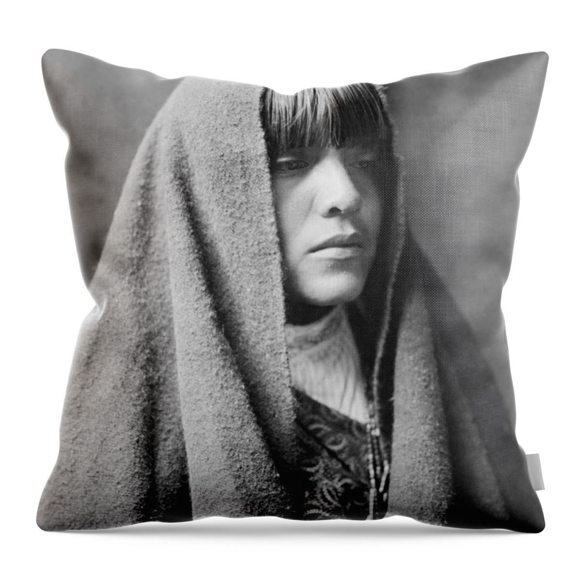 1905 Throw Pillow featuring the photograph Tewa Indian woman circa 1905 by Aged Pixel