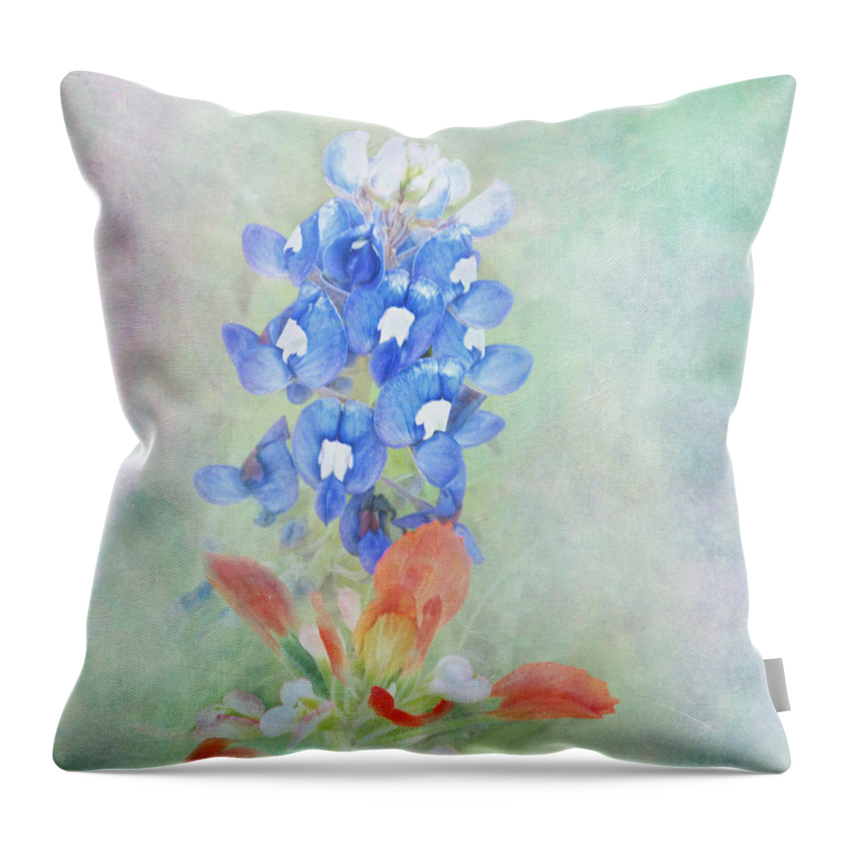 Bloom Throw Pillow featuring the photograph Texas Bluebonnet and Indian Paintbrush by David and Carol Kelly