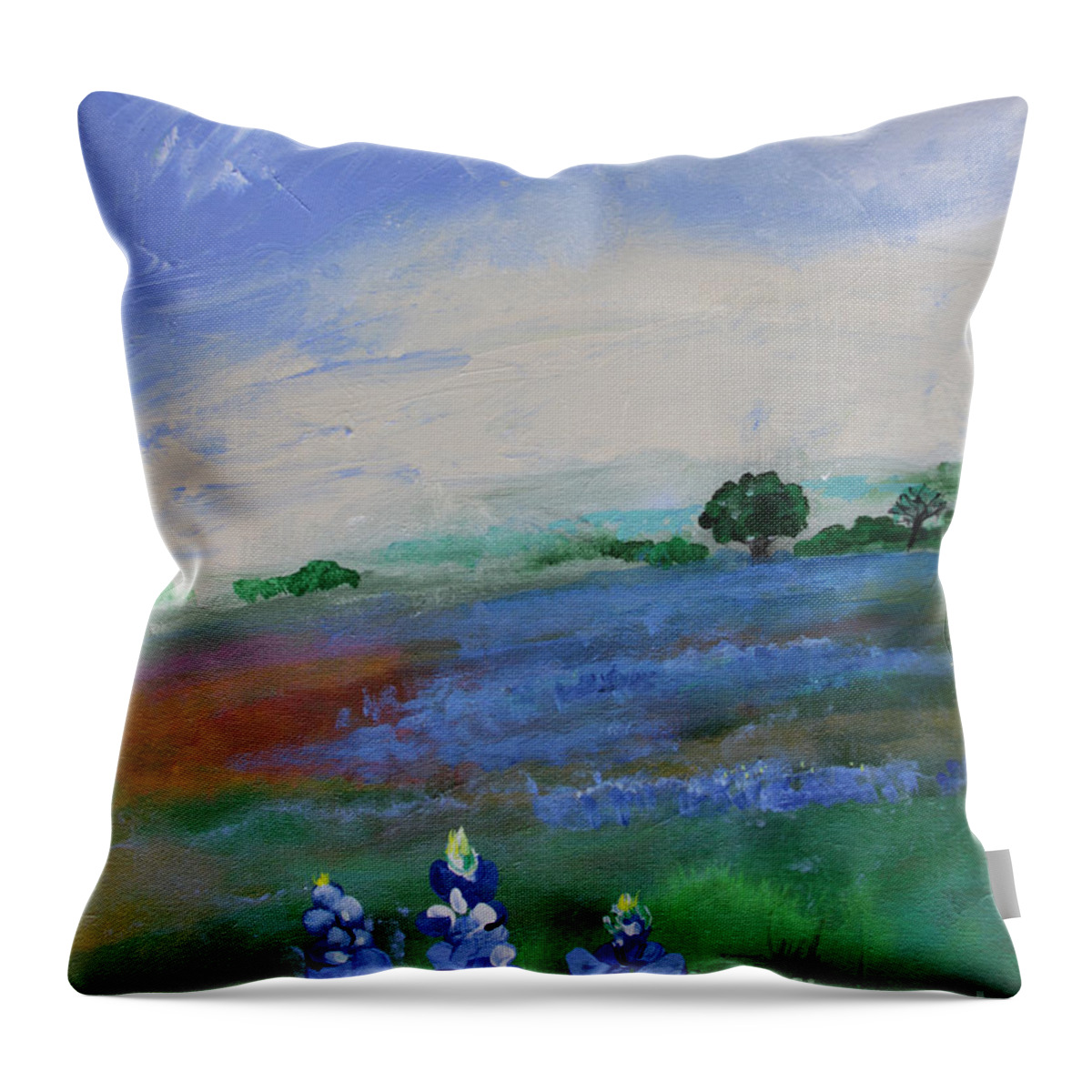 Texas Throw Pillow featuring the painting Texas Bluebonnets by Robin Pedrero