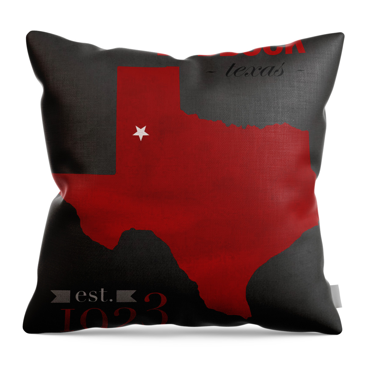 Texas Tech University Throw Pillow featuring the mixed media Texas Tech University Red Raiders Lubbock College Town State Map Poster Series No 109 by Design Turnpike