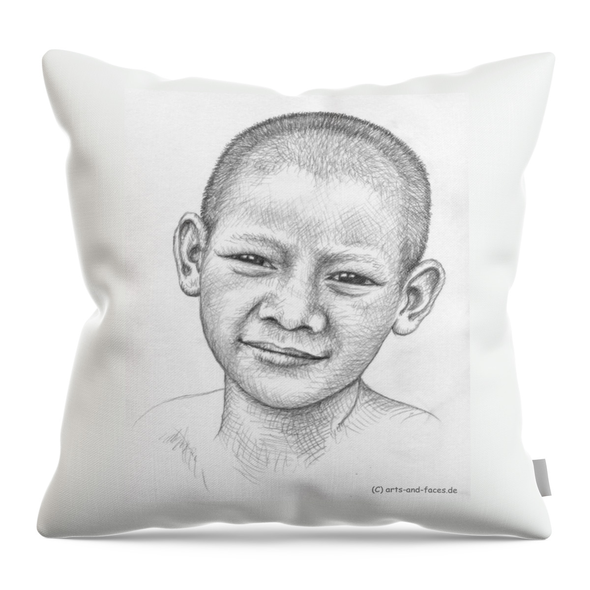 Boy Throw Pillow featuring the drawing Thai Boy by Nicole Zeug
