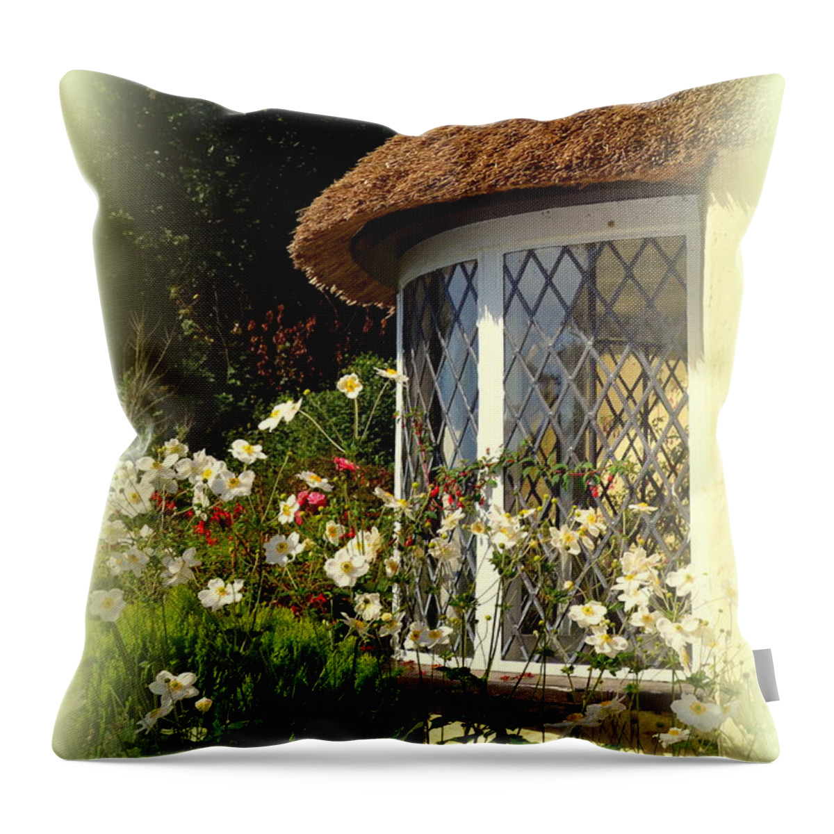 Selworthy Throw Pillow featuring the photograph Thatched Cottage Window by Carla Parris