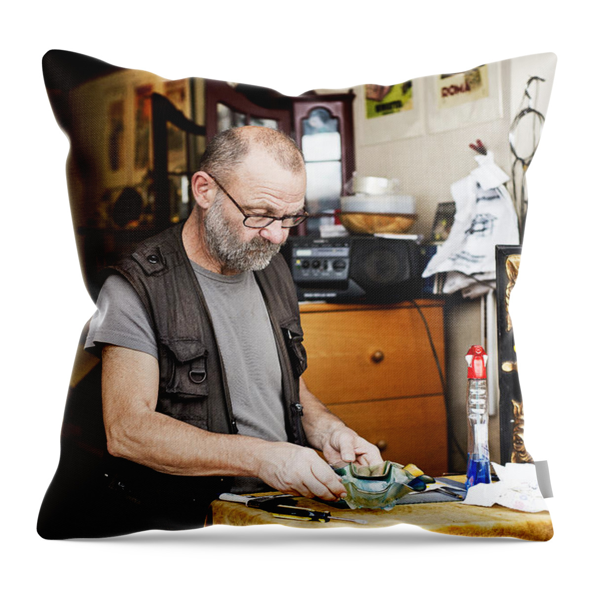 Photography Throw Pillow featuring the photograph The Antique Dealer by Ivy Ho