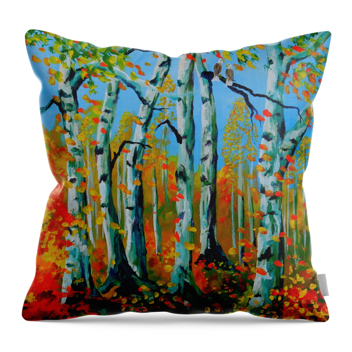 Aspen Trees Canvas Prints Throw Pillow featuring the painting The Aspens by Cheryl Nancy Ann Gordon