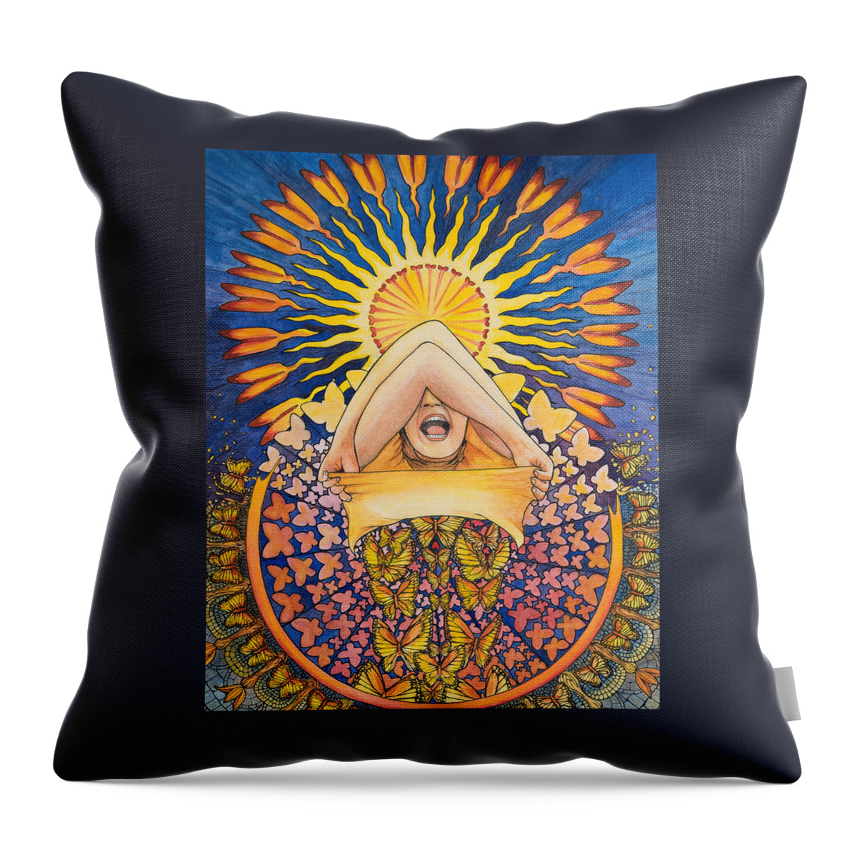 Butterfly Throw Pillow featuring the painting The Awakening Butterfly by Jon Roueche