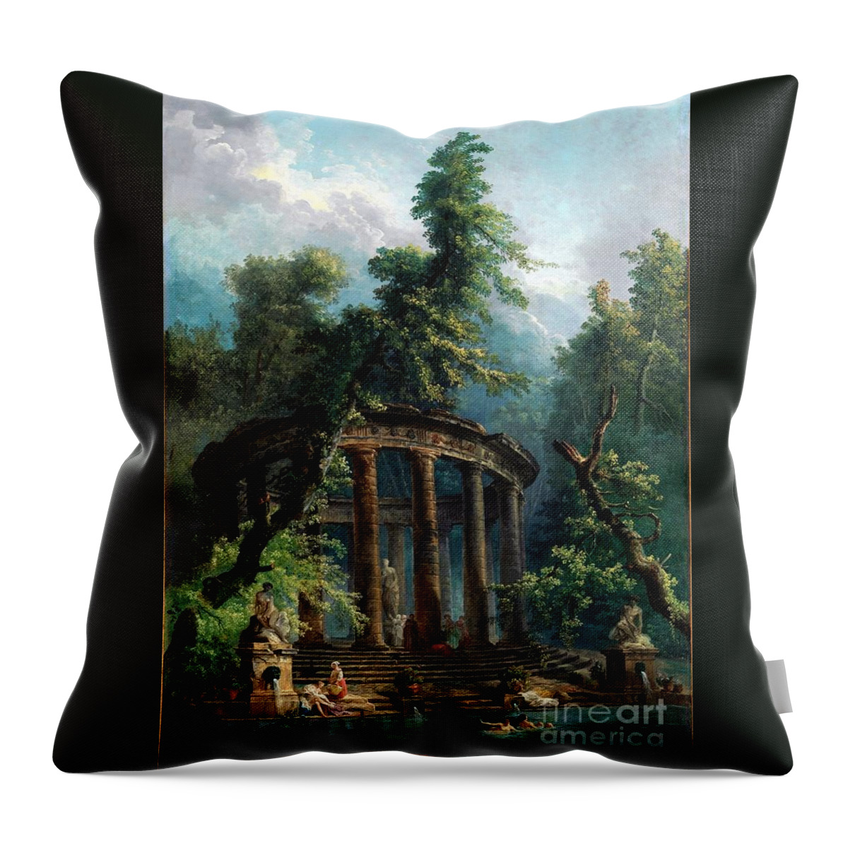 1500-2000 Throw Pillow featuring the painting The Bathing Pool by Celestial Images