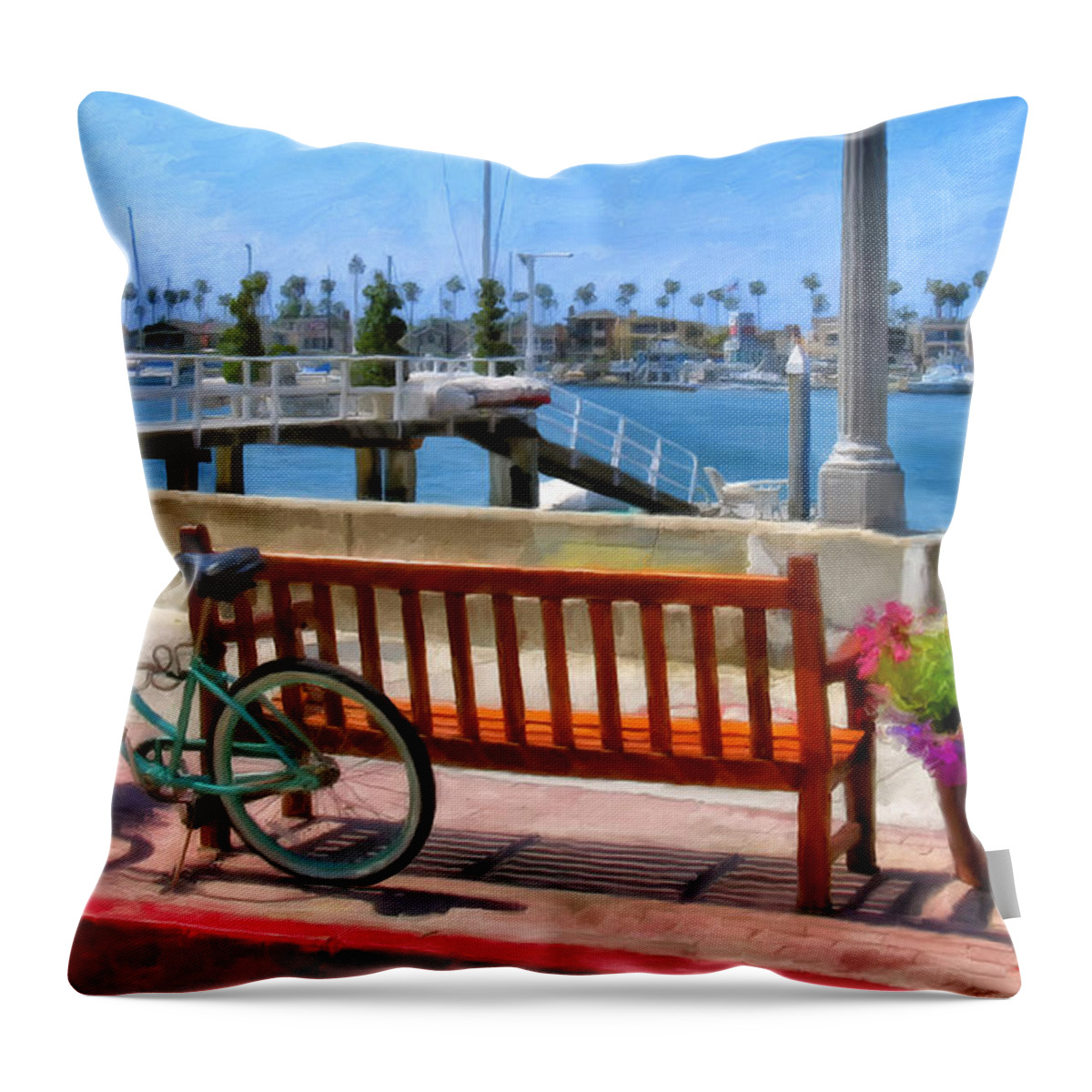 Newport Beach Throw Pillow featuring the painting The Beach Cruiser by Michael Pickett