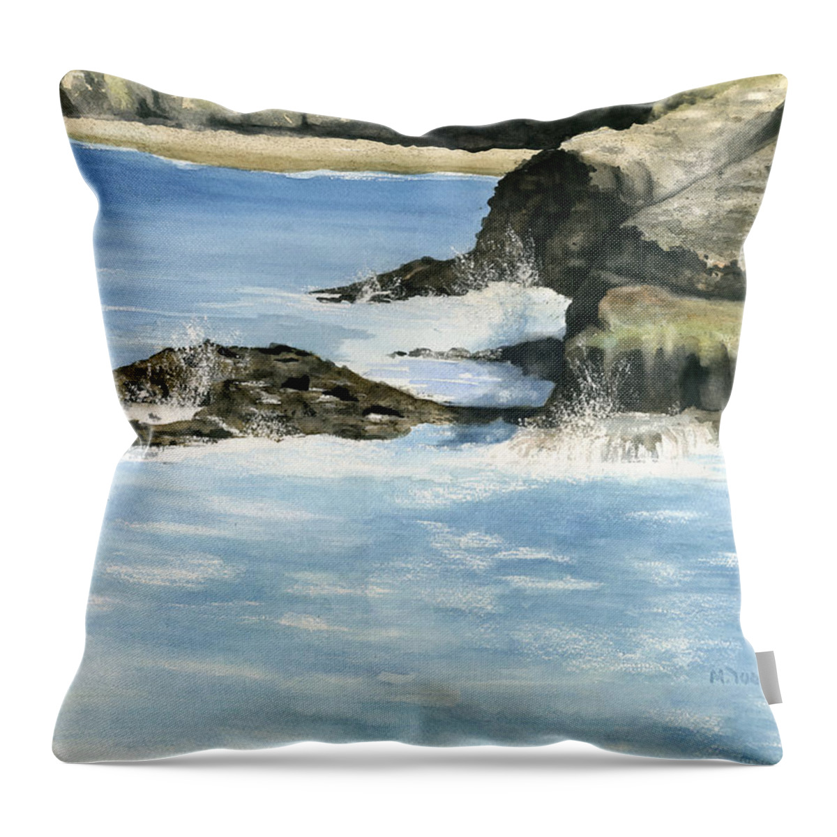 California Throw Pillow featuring the painting The Beach by Mary Tuomi