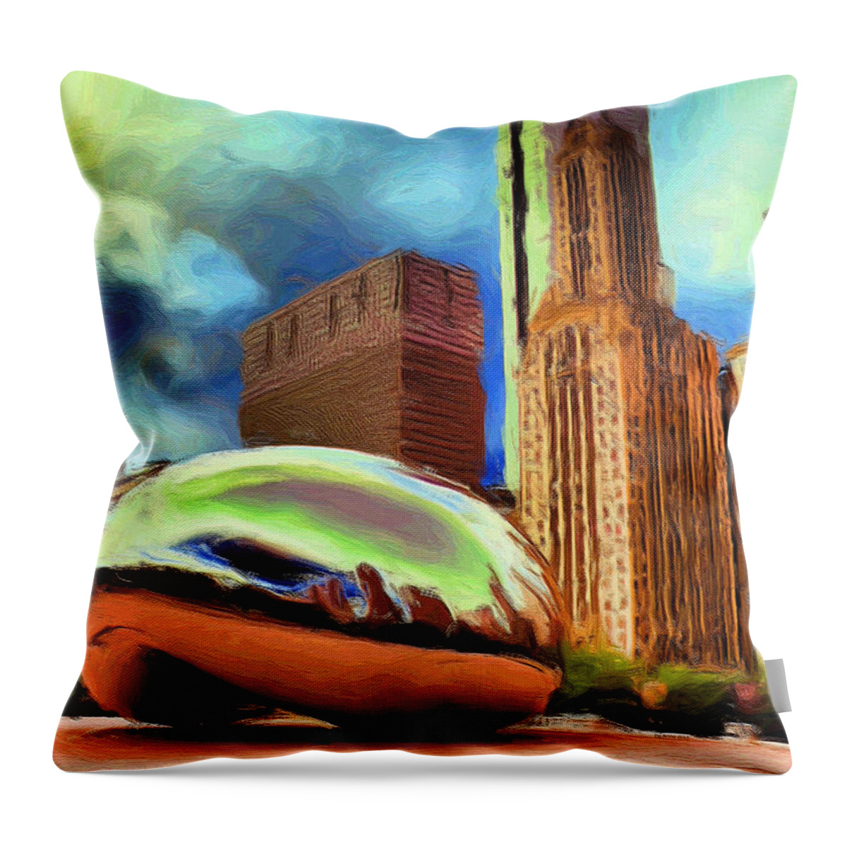 Cloudgate Throw Pillow featuring the painting The Bean - 20 by Ely Arsha