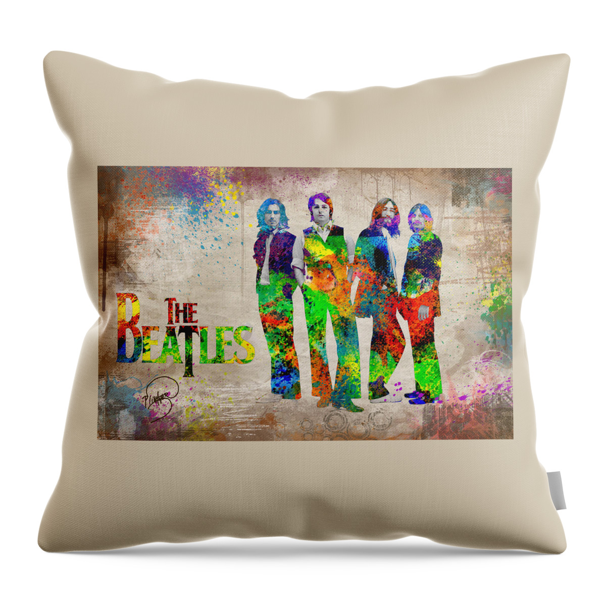 Beatles Revolution Throw Pillow featuring the digital art The Beatles by Patricia Lintner