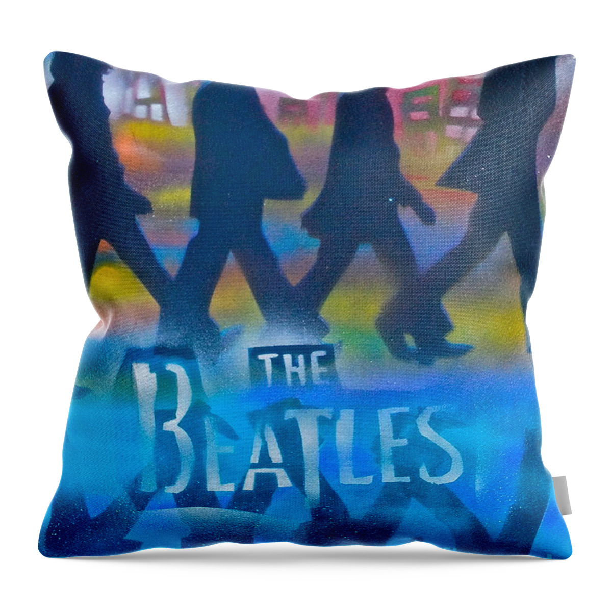 The Beatles Throw Pillow featuring the painting The Beatles Walk by Tony B Conscious