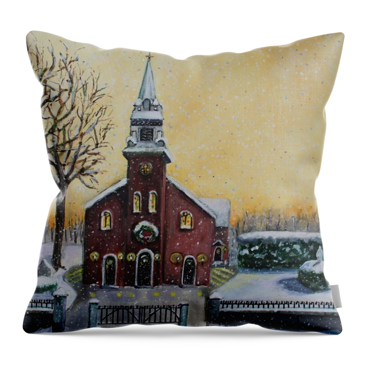 St. Mary's Church Throw Pillow featuring the painting The Bells of St. Mary's by Rita Brown