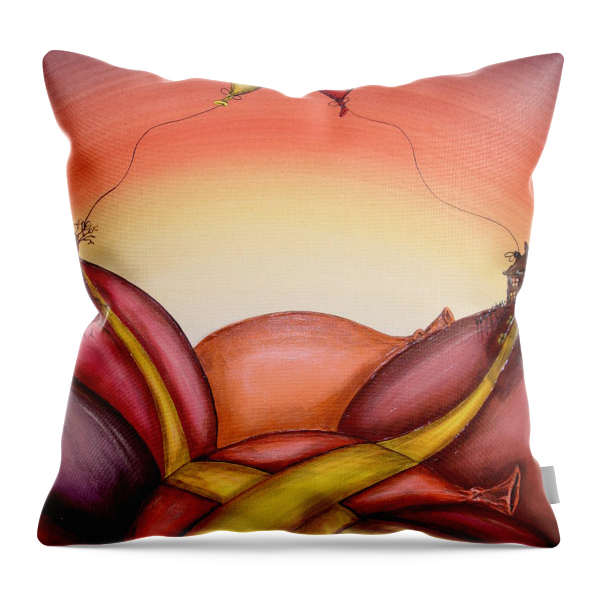 Balloons Throw Pillow featuring the painting The Big Kiss by Krystyna Spink