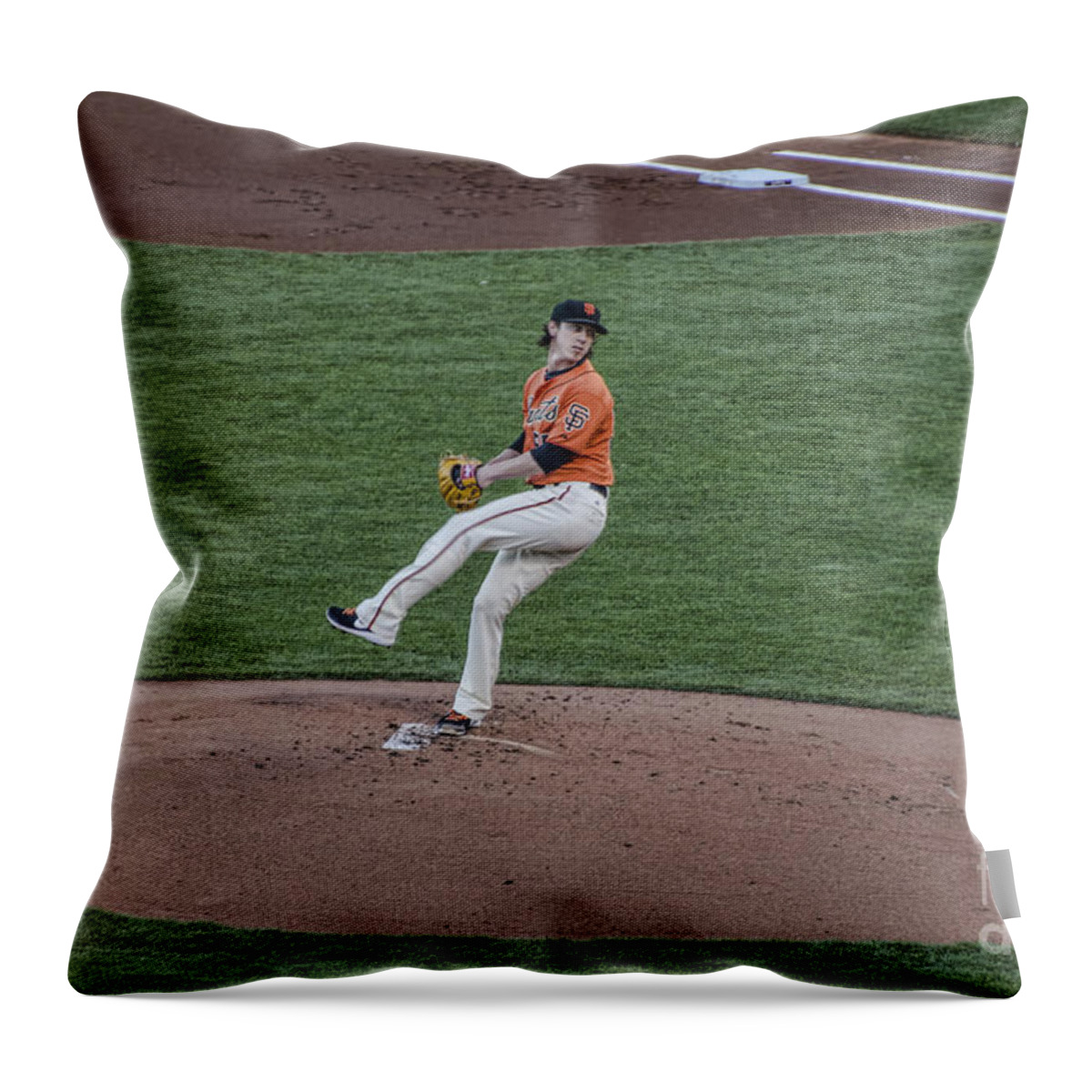  Baseball Throw Pillow featuring the photograph The Big Pitcher by Judy Wolinsky