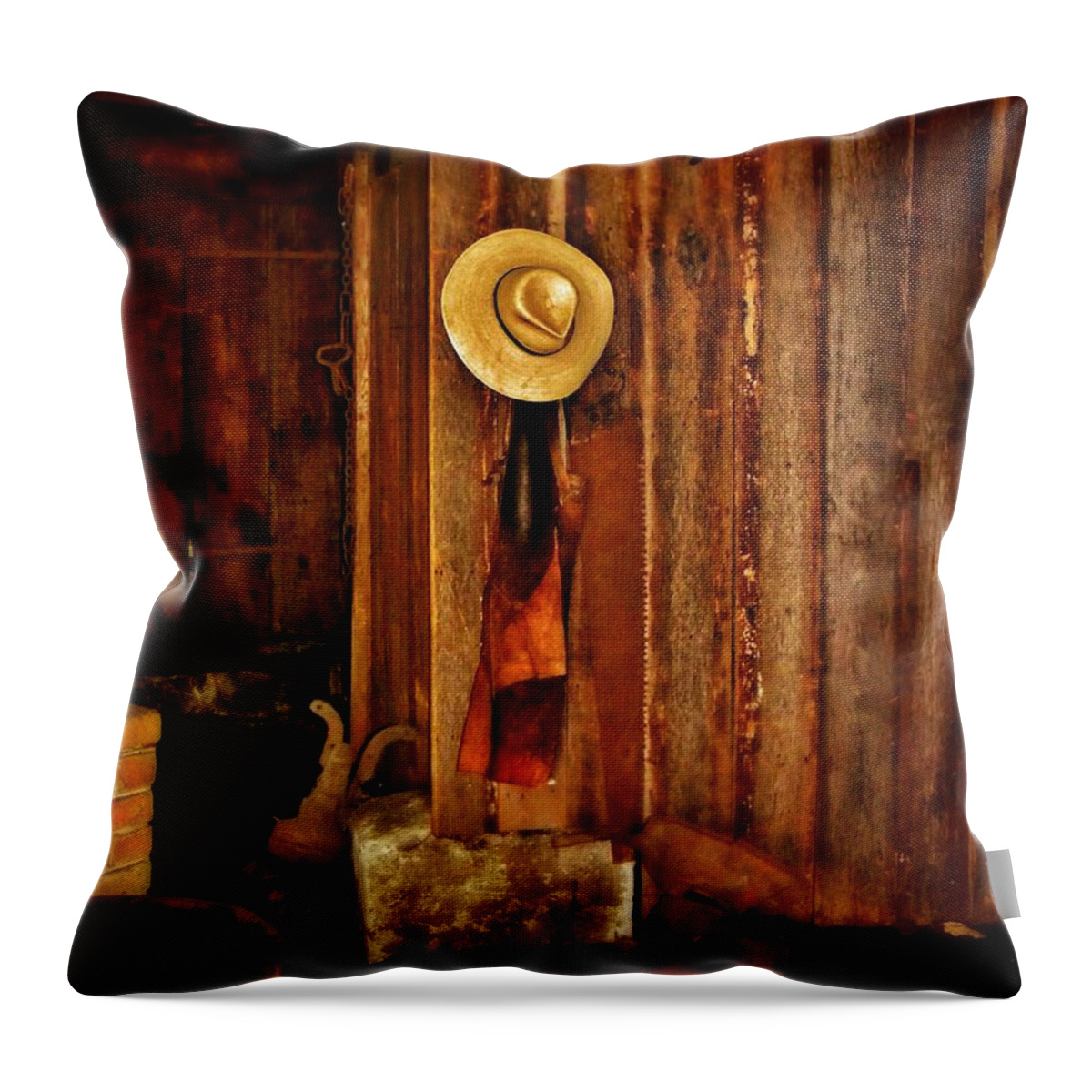 Blacksmith Throw Pillow featuring the photograph The Blacksmith's Hat by Jean Goodwin Brooks