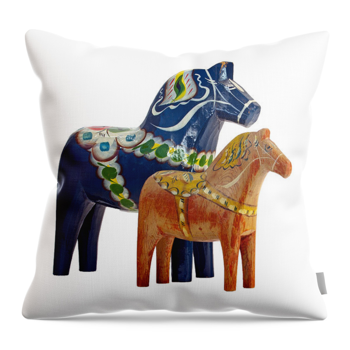 Dala Horses Throw Pillow featuring the photograph The blue and red Dala Horse by Torbjorn Swenelius