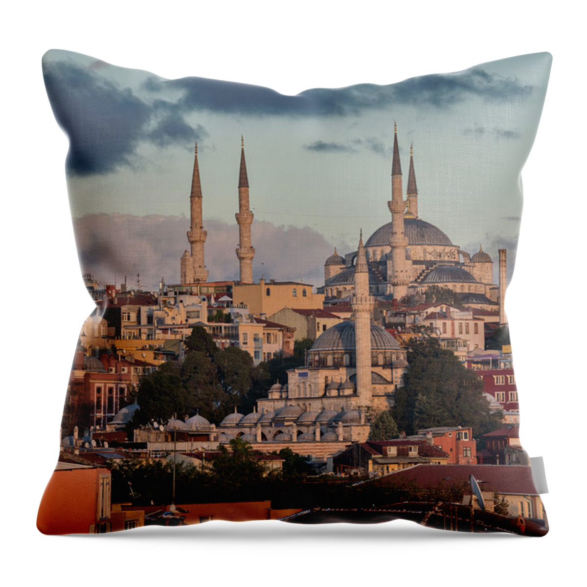 Istanbul Throw Pillow featuring the photograph The Blue Mosque At Sunset by Salvator Barki