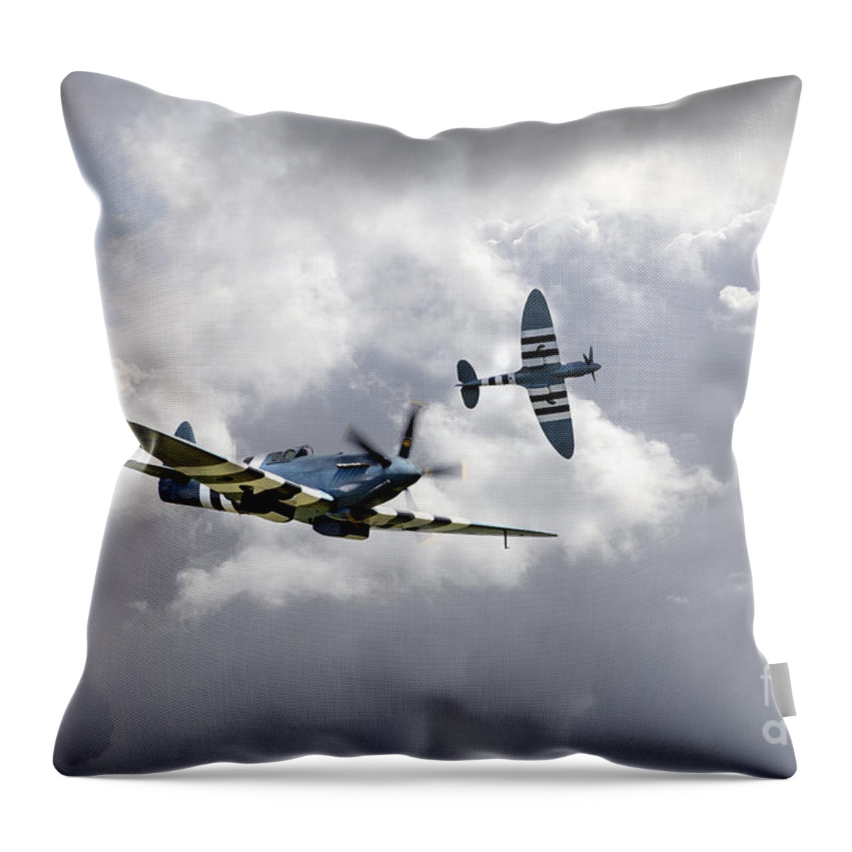 Supermarine Spitfire Throw Pillow featuring the digital art The Blue Spitfires by Airpower Art