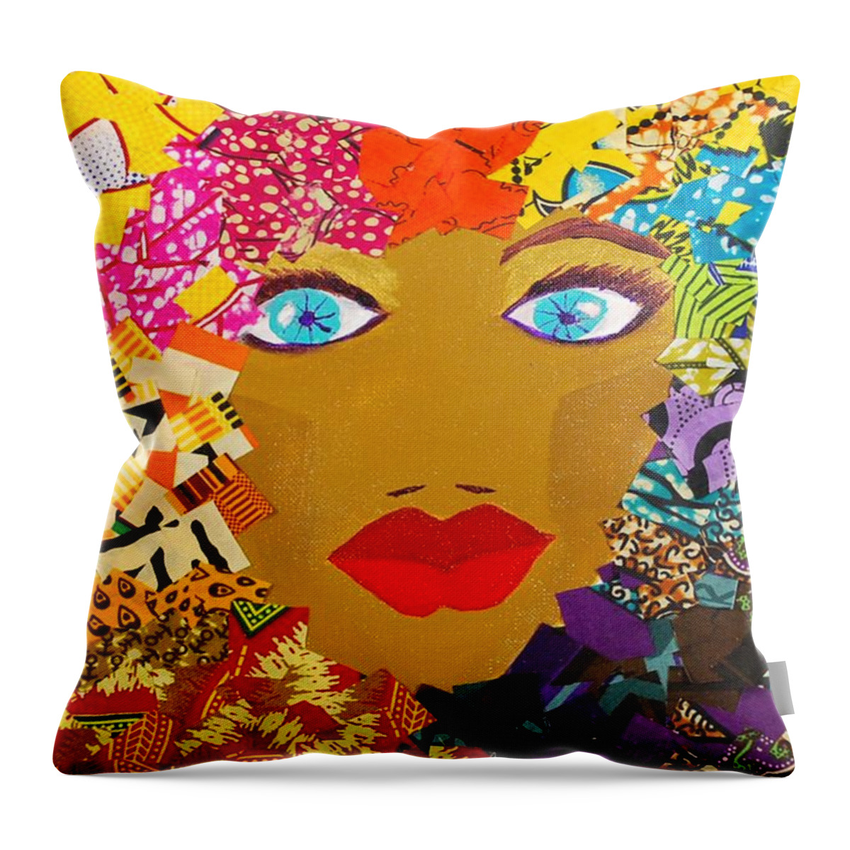 Collage Throw Pillow featuring the tapestry - textile The Bluest Eyes by Apanaki Temitayo M