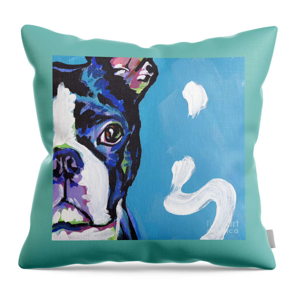Boston Terrier Throw Pillow featuring the painting The Boss by Lea S