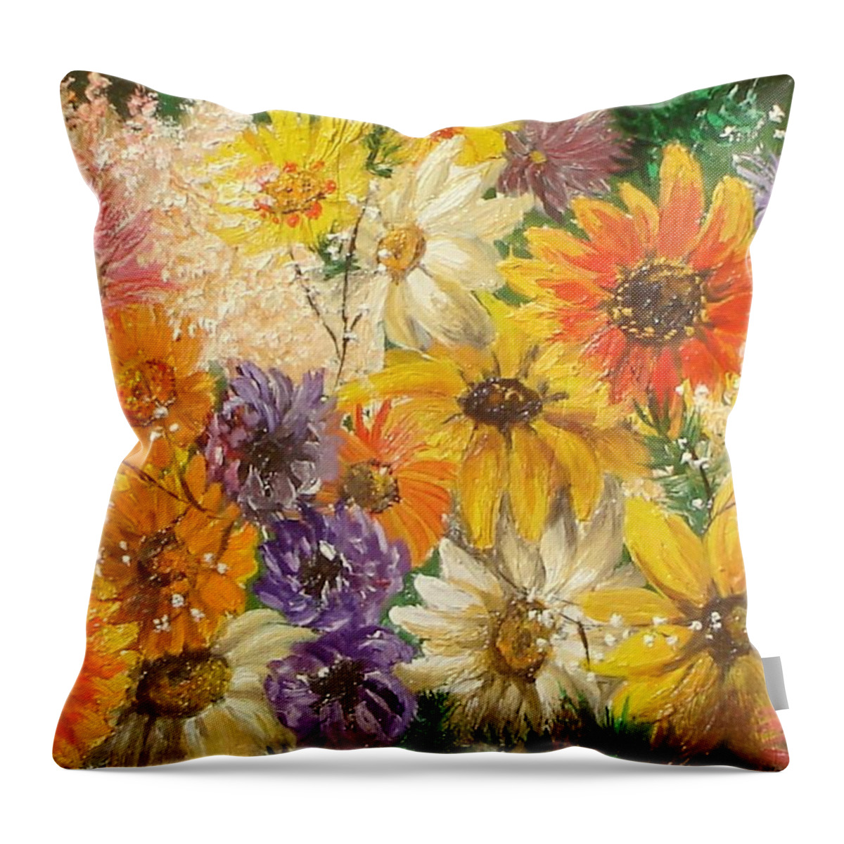 Flowers Throw Pillow featuring the painting The Bouquet by Sorin Apostolescu