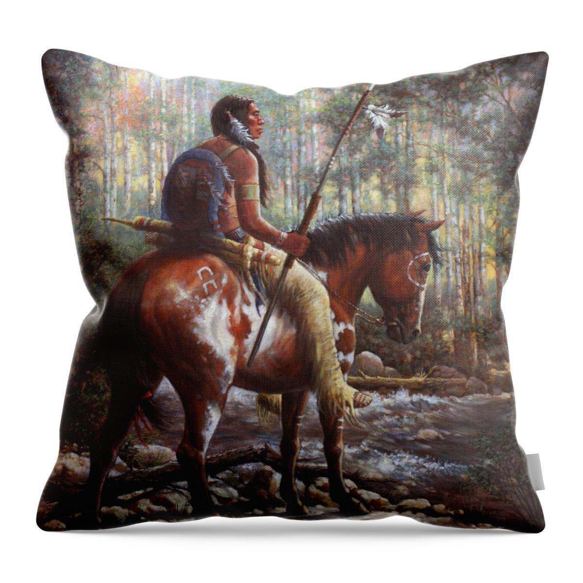 Indian Throw Pillow featuring the painting The Brave by Harvie Brown