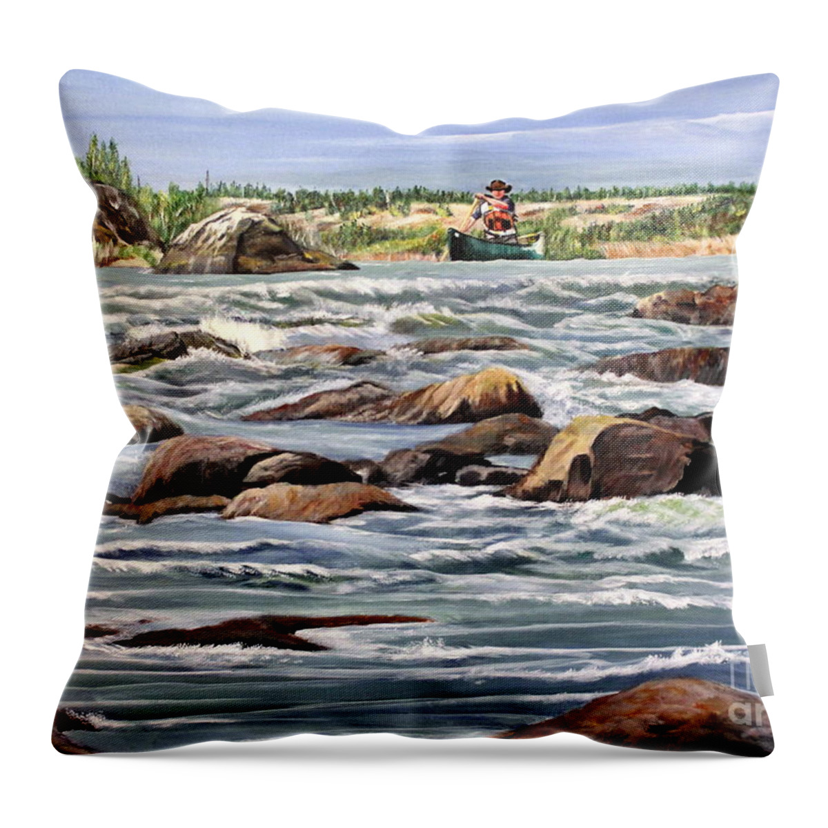Canoe Throw Pillow featuring the painting The Canoeist by Marilyn McNish