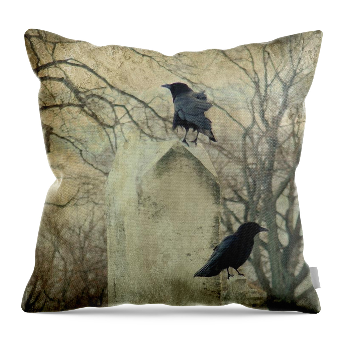 Aged Crow Image Throw Pillow featuring the photograph The Caretakers by Gothicrow Images