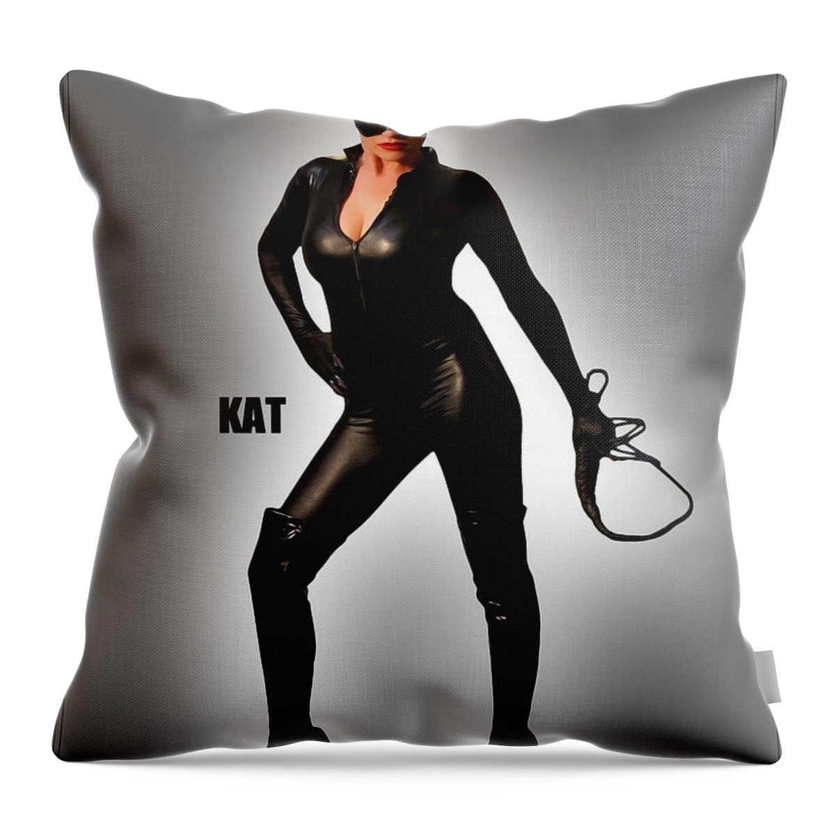 Cat Throw Pillow featuring the photograph Kat Vgirl PinUp by Jon Volden