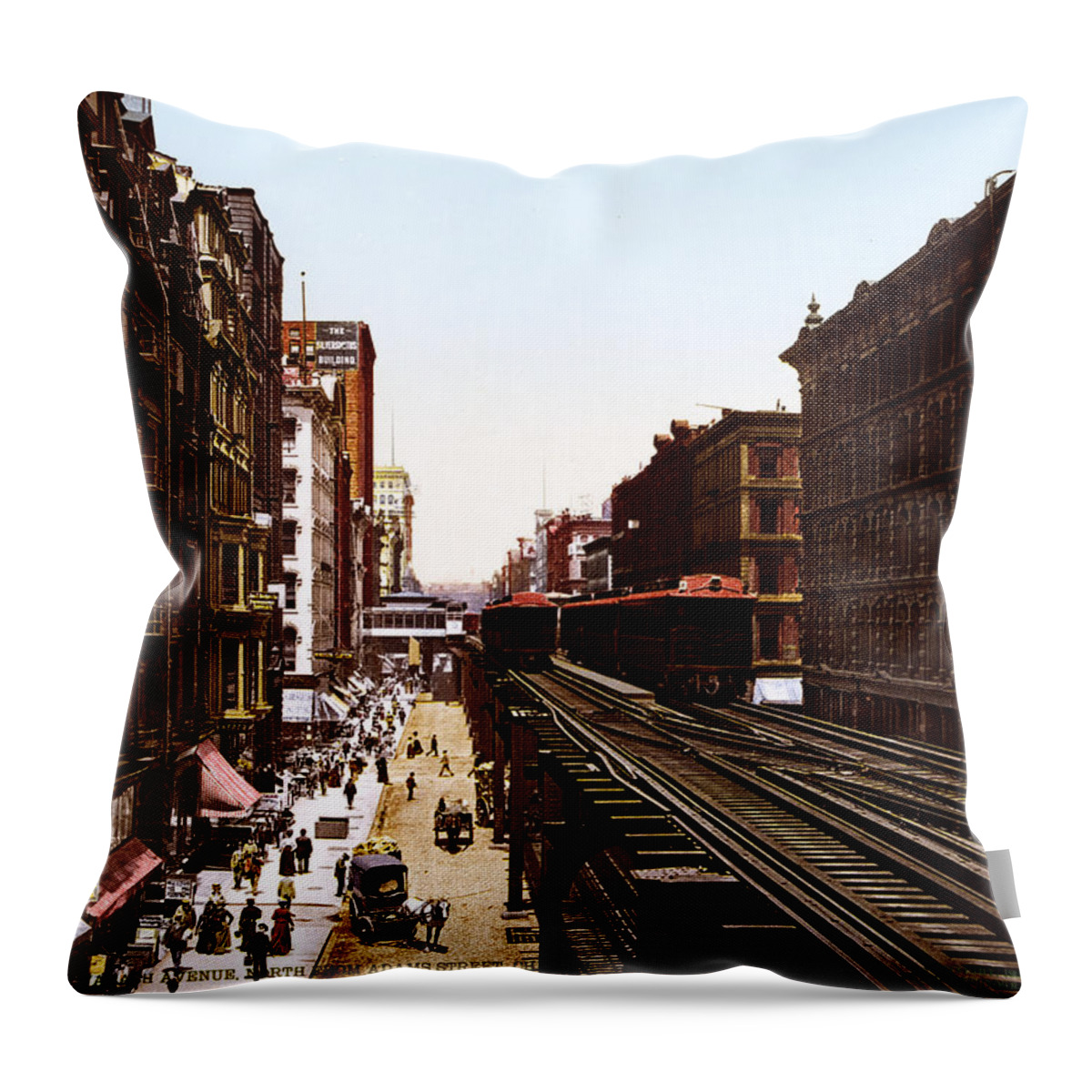 Above Throw Pillow featuring the digital art The Chicago EL by Georgia Clare