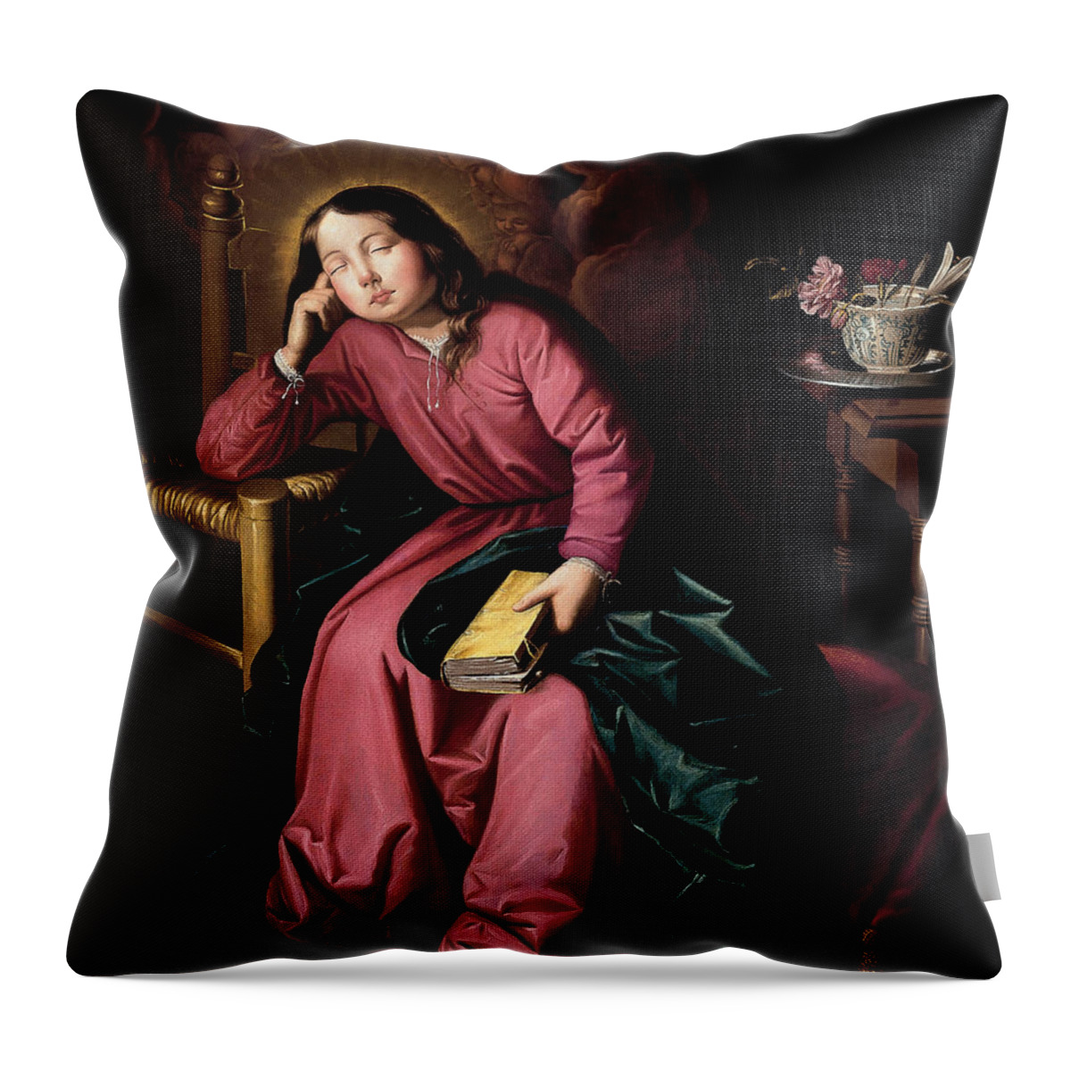 Francisco De Zurbaran Throw Pillow featuring the painting The Child Virgin Asleep by Francisco de Zurbaran