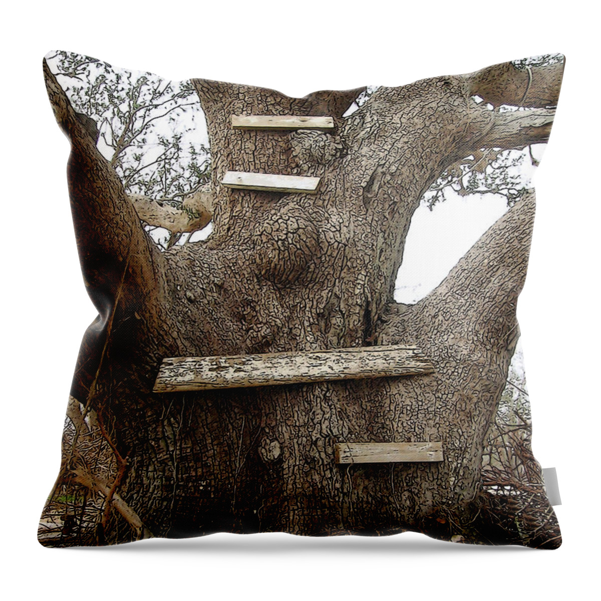 Old Oak Tree Throw Pillow featuring the photograph The Climbing Tree - Hurricane Katrina Survivor by Rebecca Korpita
