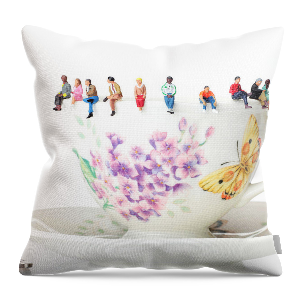 Coffee Throw Pillow featuring the photograph The coffee time little people on food by Paul Ge