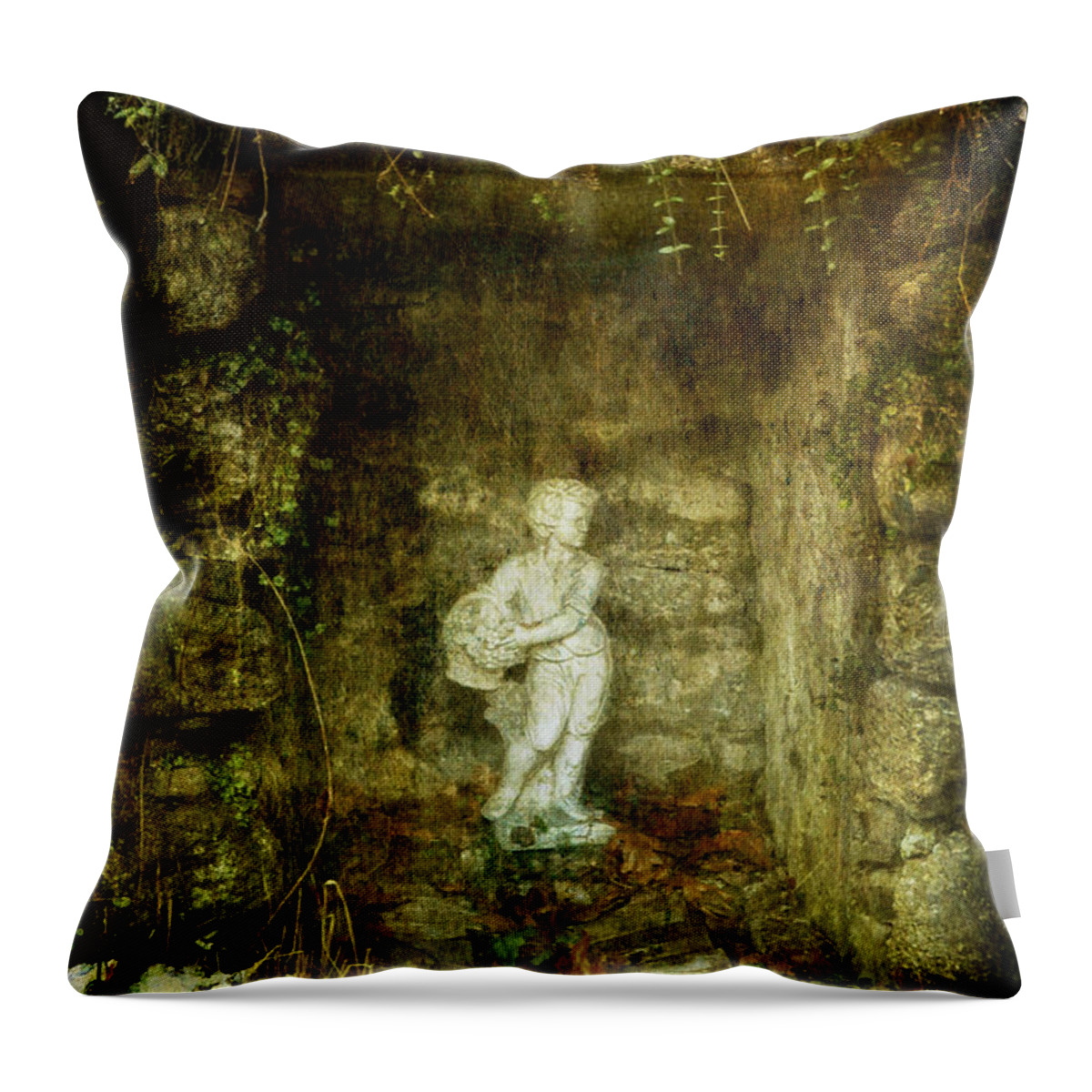 Statue Throw Pillow featuring the photograph The Cold Flower Boy by Debra Fedchin