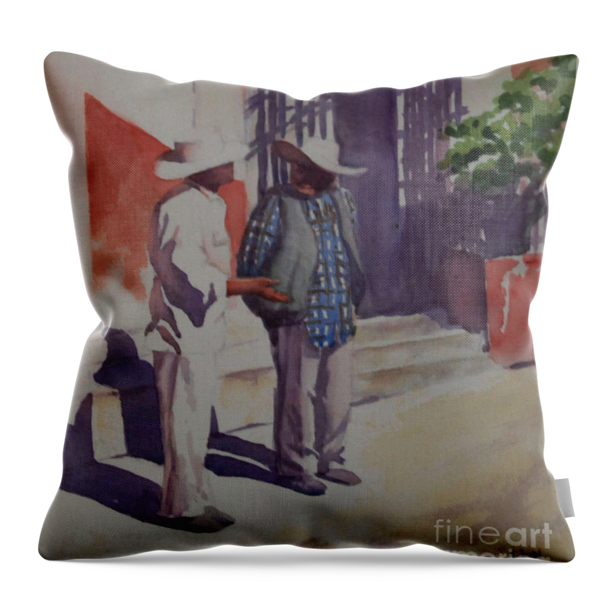 Men Throw Pillow featuring the painting The Conversation by Heidi E Nelson