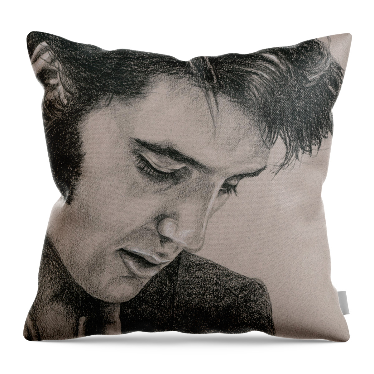 Elvis Throw Pillow featuring the drawing The Cool King by Rob De Vries