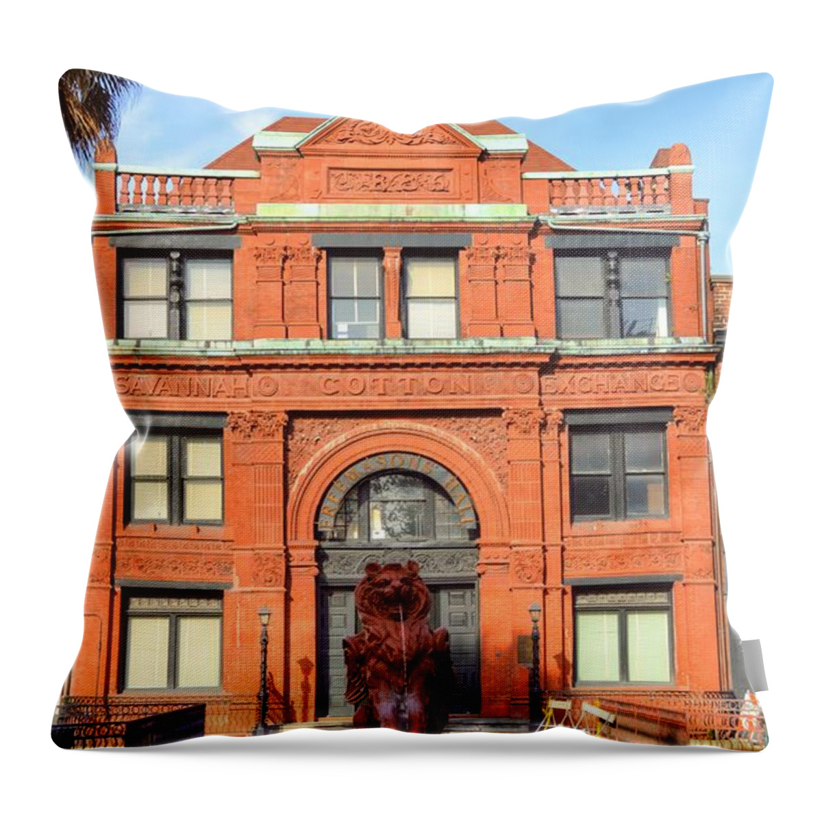 Cotton Exchange Throw Pillow featuring the photograph The Cotton Exchange building by Linda Covino