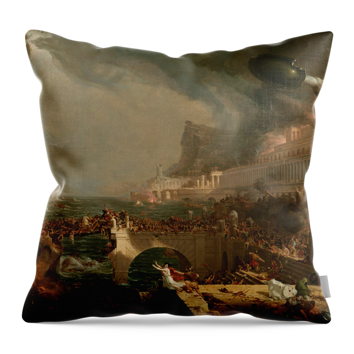 Thomas Cole Throw Pillow featuring the painting The Course of Empire Destruction by Thomas Cole