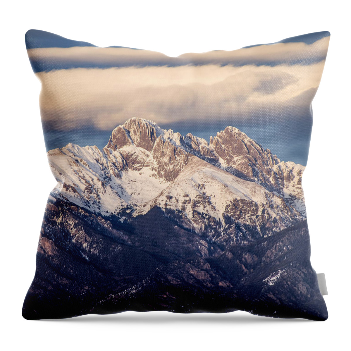 Crestones Throw Pillow featuring the photograph The Crestones by Aaron Spong