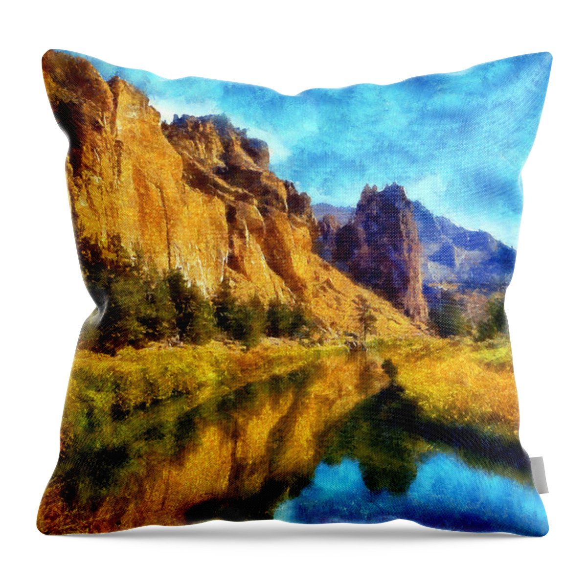 Smith Rock Throw Pillow featuring the digital art The Crooked River by Kaylee Mason